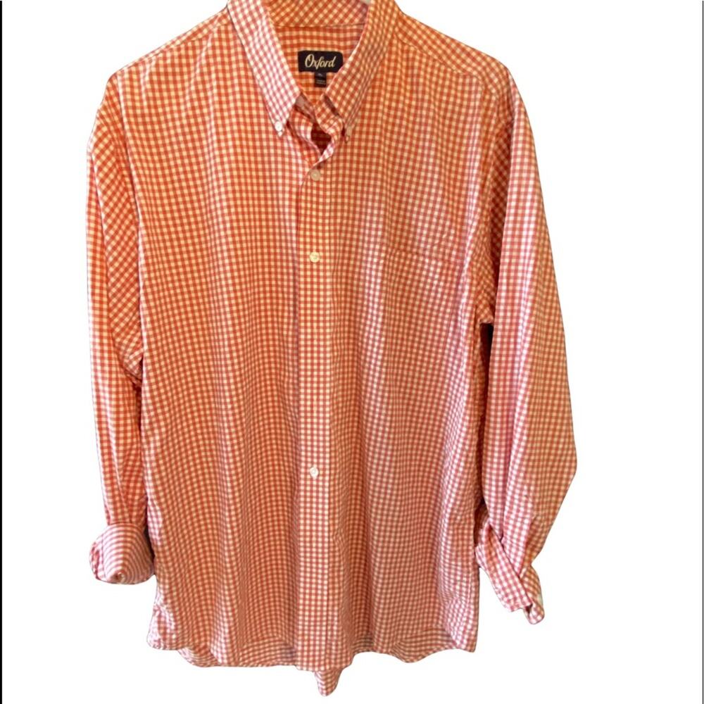 Oxford brand Mens Shirt Size Extra Large Pink Orange Red Gingham lightweight XL